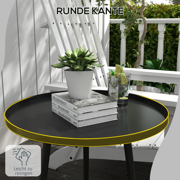 Outsunny Side Table Garden, Атмосферостійкий садовий стіл з піднятим краєм, Сталевий балконний стіл, Круглий журнальний столик 20 кг з навантаженням, Ø40x50H см, Диванний столик для відкритого критого балкона Тераса чорний