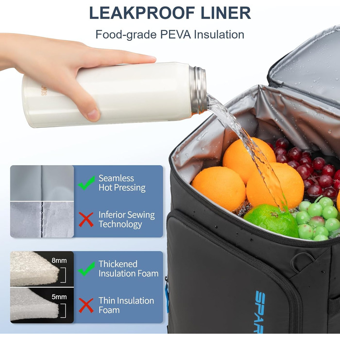 Рюкзак-холодильник SPARTER, 49 доз. об'єм, ізольований, водовідштовхувальний, легкий, для пляжу, подорожей, кемпінгу, обід