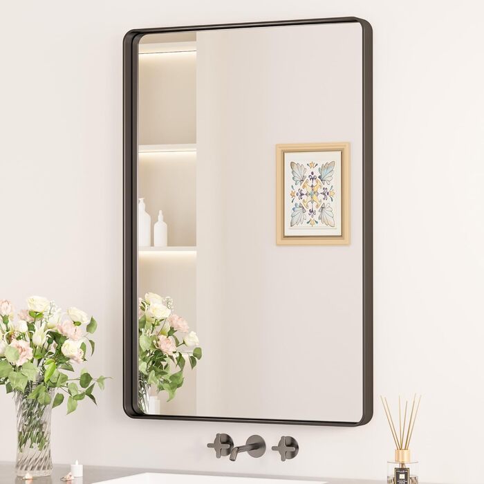 Дзеркало Keonjinn Wand Spiegel 40x50 см з металевим каркасом, прямокутне. Для ванної кімнати, вітальні, спальні, коридору. Чорний колір. Розміри: 90 x 60 см