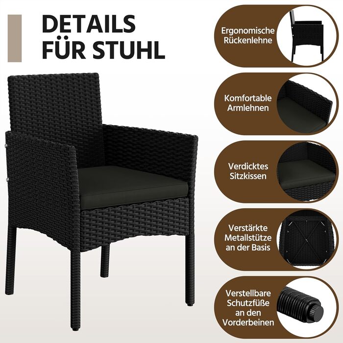 Набір садово-розплідницьких меблів Yaheetech на 4 особи з ротангу для тераси/балкону/саду (софа 2 місця, 2 стільці, стіл, подушки)