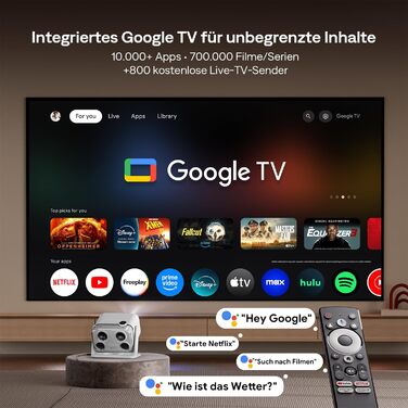 Aurzen Boom Mini 4-в-1 Smart Beamer з Google TV, 4K, проєктор для дому та на вулицю, 20W Dolby Audio, 500 ANSI, автофокус ToF, корекція трапеції, Wi-Fi/Bluetooth, сумісність з мобільним телефоном (сірий)