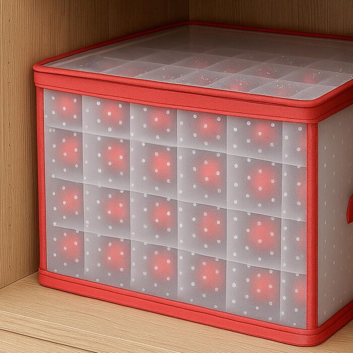 Коробка для зберігання 32 ялинкових прикрас Com-Four® - Сортувальник для ялинкових кульок та новорічного декору - Прозора/Червона