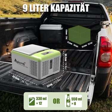 Alpicool C9PT 9L Холодильник Автомобільний 12V з Компресором, для Авто, Кемпінгу, RV, Човнів