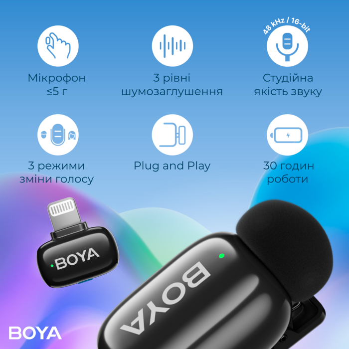 Бездротовий петличний мікрофон BOYA mini-16 Lightning Black