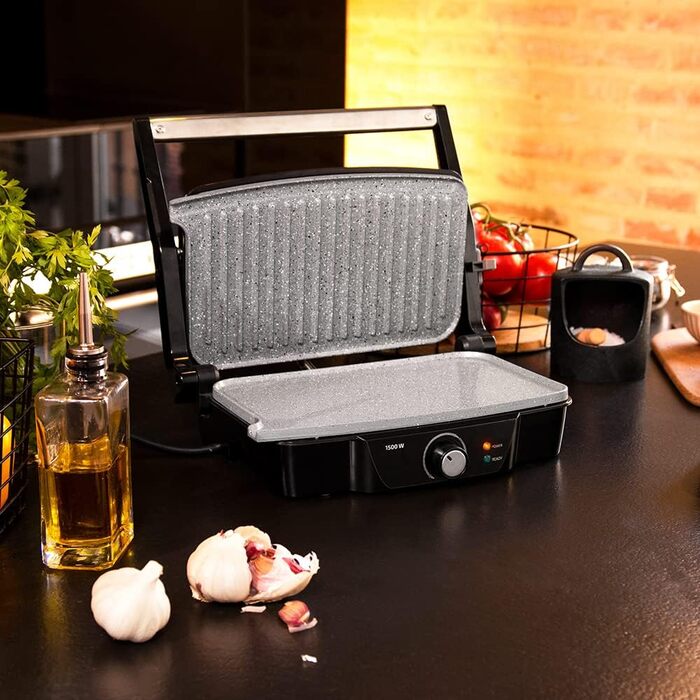 Електричний гриль Cecotec Rock'nGrill 1500 Stone Ceramic Mix&Grill, 1500 Вт, керамічне покриття, 180 градусів, з піддоном для жиру