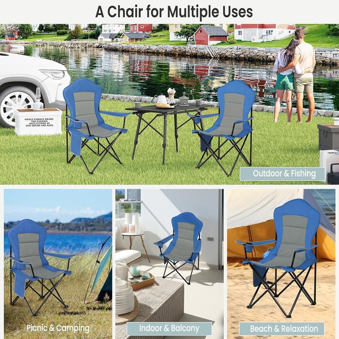 Кемпінгове крісло WOLTU Складний набір з 2 шт. , легкий складаний стілець, рибальський стілець, садовий стілець, розкладне режисерське крісло, для кемпінгу на відкритому повітрі, пляжу, патіо, гриля, риболовлі, пікніка, CPS8153SZHG-2 (синій сірий)