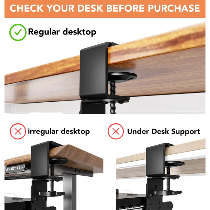 Висувна полиця під клавіатуру під стіл, чорна, з міцним C-кріпленням, 27.3x27.9 см (82.5 см з кріпленнями)