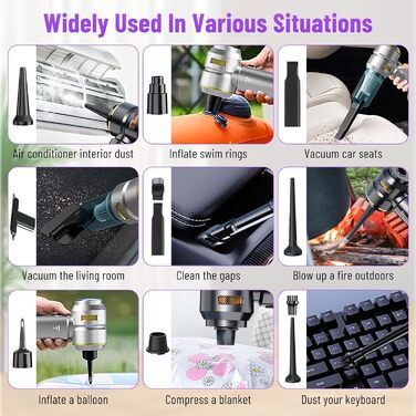 Акумуляторний ручний пилосос 4 в 1 для авто та дому, бездротовий міні-пилосос 22000Па з безщіточковим двигуном, 6000 mAh, електричний обдуватель для прибирання шерсті та пилу (Сріблясто-золотий)