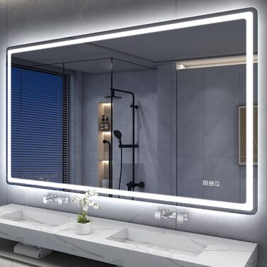 Дзеркало для ванної кімнати S'bagno Bluetooth з підсвічуванням 100x70 см, LED, протитуманне, регулювання кольору 3000K-6500K, диммування, пам'ять, HD-загартоване скло, IP44, горизонтальне/вертикальне