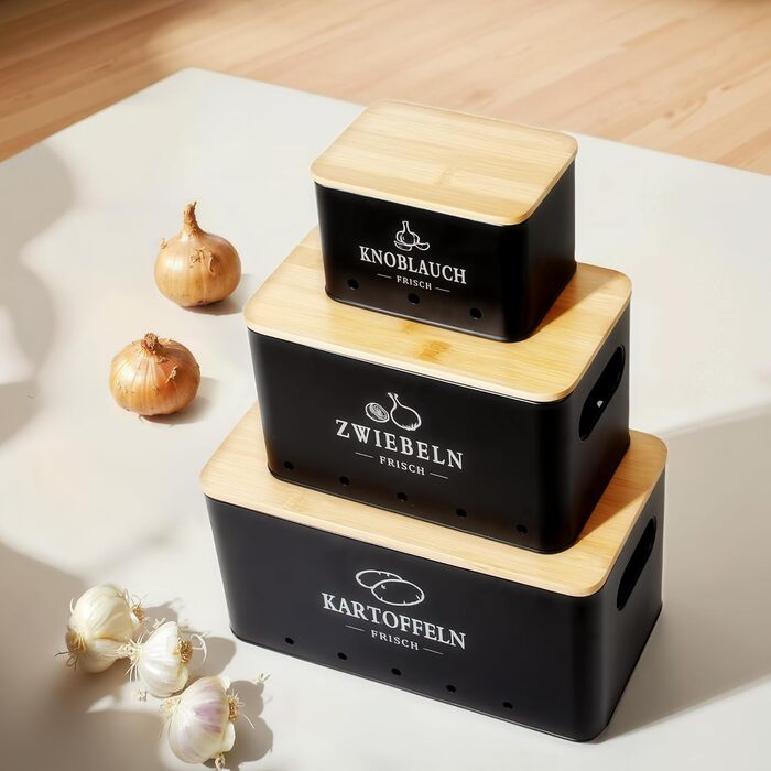 Набір контейнерів для зберігання картоплі, цибулі та часнику 3 шт. з циркуляцією повітря 360°