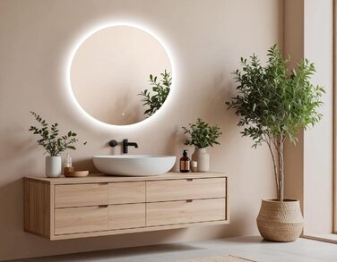 Дзеркало для ванної кімнати Venti 60 см з підсвічуванням, LED, кругле, з тач-перемикачем (50x50 см)