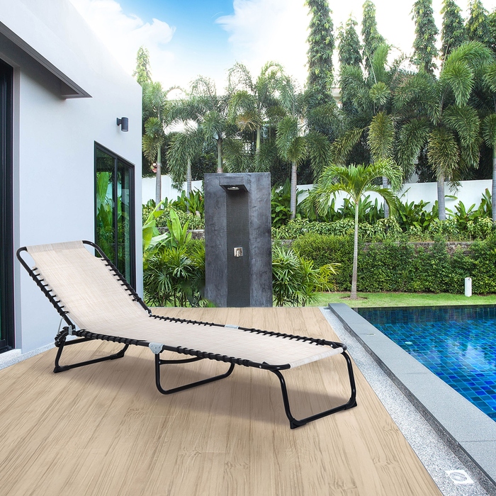 Outsunny Sun Lounger Складний садовий шезлонг 4-ступінчаста регульована спинка сталева сітка тканина бежевий 197x58x76 см для відпочинку на свіжому повітрі
