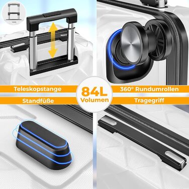 Чемодан KESSER® 84L з ABS-пластику з кодовим замком, вагами та органайзером | Чемодан на колесах 360° для подорожей та бізнесу (Snow White, 66см)