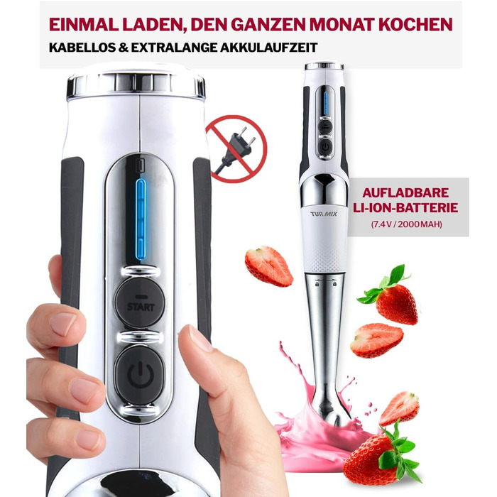 Блендер заглибний бездротовий Turmix Stabmixer CX 422 з місткістю, подрібнювачем та підставкою - 1800W Li-Ion