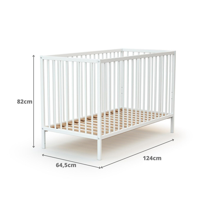 Дитяче ліжко Webaby з натурального буку 60x120 см, збірне, з регульованим дном та бортиками | Від народження | Комфортний сон