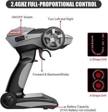 RC Автомобіль для дівчаток 1:16, Дрифт-кар зі світлодіодами 2.4GHz 4WD, Швидкість 30км/год, RTR, 2 акумулятори та дрифт-шини