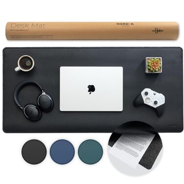 Настільний килимок Nordik з екошкіри та фетру, органайзер для кабелів, великий килимок для миші та захисна підкладка для столу (Sattelbraun, 89,9 x 43,2 см)