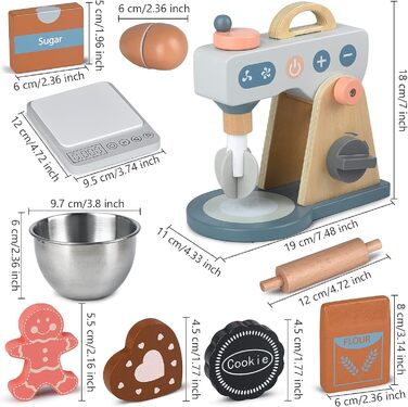 Дитяча дерев'яна кухня для гри - ігровий набір з аксесуарами, 26 предметів, іграшкова кухня для дівчаток та хлопчиків 3+ років, велика кухня з міксером