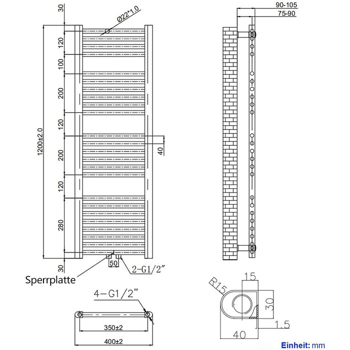 Електричний рушникосушар EMKE 120x40 см, 427W, білий - рушникосушар для ванної кімнати