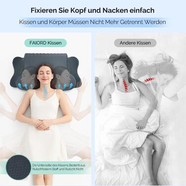 Подушка для шиї з піною з пам'яті, ергономічна подушка для сну, подушка для підтримки шиї для тих, хто спить на боці, спині та животі, сіро-білий колір (темно-сірий, 64 x 39 x 13 см)