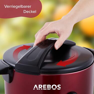 Електричний глінтвейнер Arebos 1650W - диспенсер гарячих напоїв, 20 л, з піддоном, краном, термостатом та захистом від перегріву. Регулювання температури 30-110 °C. Червоний колір.