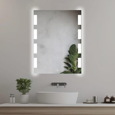 Дзеркало для ванної кімнати 50x70 см з підсвічуванням LED, сенсорний вимикач, бічне підсвічування