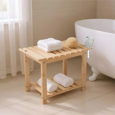 Стілець-пуф Relaxdays з бамбукової рами та полицею