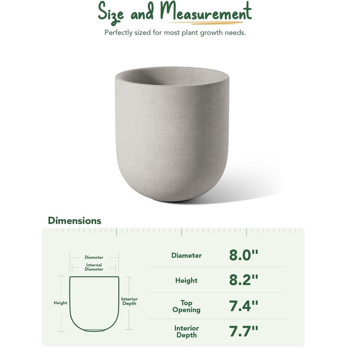 Керамічні горщики для квітів LE TAUCI, 20 см (сірий) з дренажним отвором
