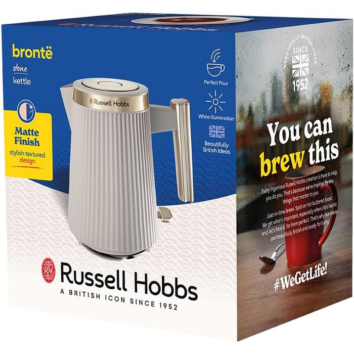 Електричний чайник Russell Hobbs Brontë Stone 1.7L, 2400W з матовим дизайном та золотистими акцентами