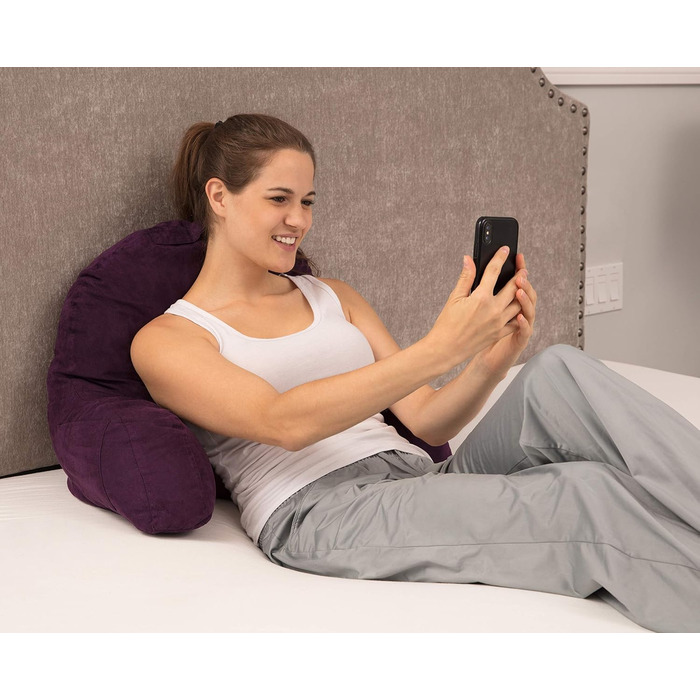 Підголовник Deluxe Comfort з мікровелветовим покриттям чорного кольору – найкращий подушковий релакс для читання в ліжку, фіолетовий, 38 x 20 x 66 см