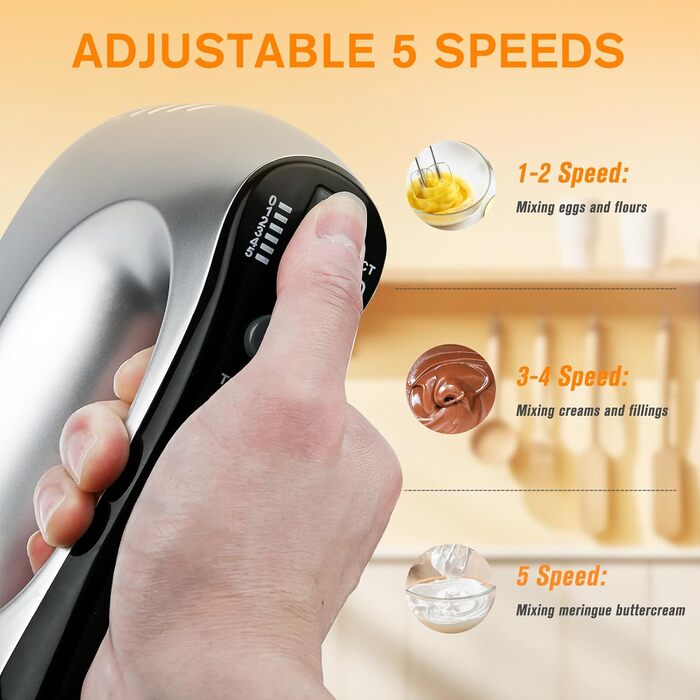 Електричний міксер Lychee з анти-розбризкуванням, 6 насадок, 5 швидкостей + Turbo, 300W, для кухні та випічки