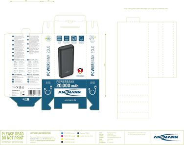 Порти, LED-дисплей, 2.1A, сумісний з iPhone, Samsung, Huawei, 20000mAh 2