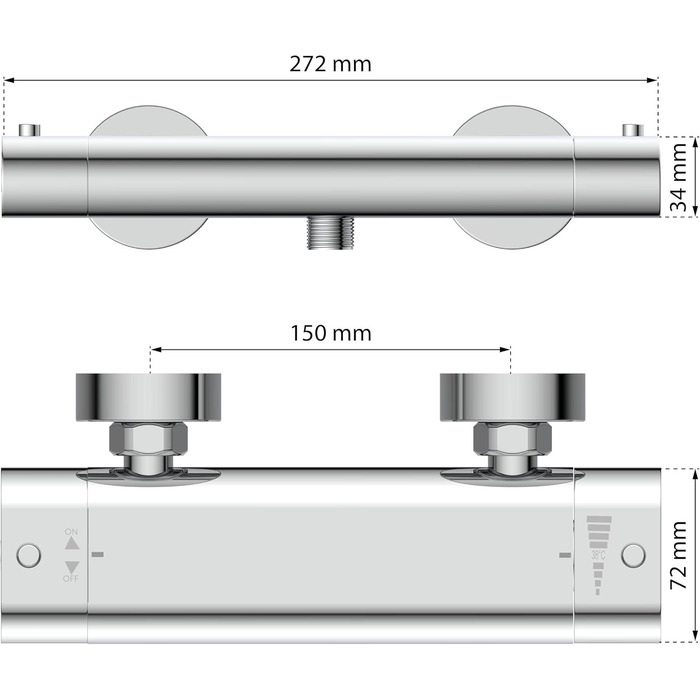 Дзеркальна душова арматура EISL CARNEO з терморегулятором, водоспадом та захистом від перегріву (38°C), хром