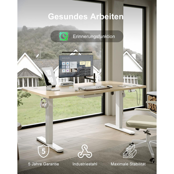 Регульований стіл Devoko 200x80 см з USB-C, електричний, для дому та офісу, білий (200 x 80 см, дуб)