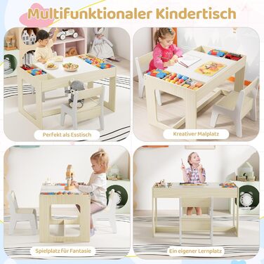Дитячий стіл та стільці Mamizо з місцем для зберігання, набір для дитячої кімнати, школи, дитячого садка, від 3 років (білий)