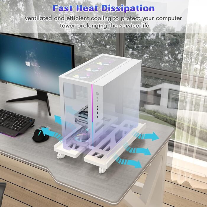 Підставка для ПК Tower, мобільна CPU підставка, універсальна підставка для комп'ютера з 4 роликами, підставка для настільного комп'ютера, візок для CPU під стіл для геймерів, студентів, дому, офісу - біла