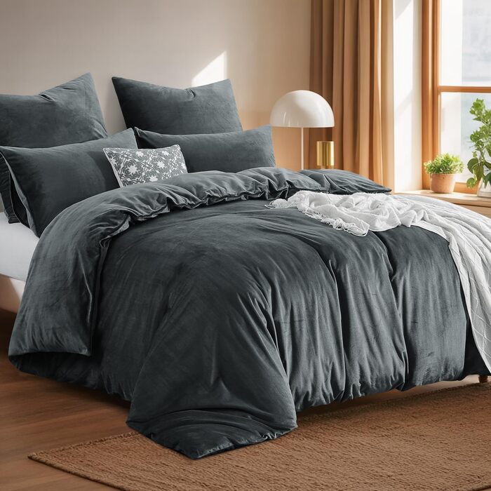 Зимова фланелева постільна білизна 200x220 - тепла, м'яка, з велюровим покриттям, набір постільної білизни з ковдрою 200x220 та двома наволочками 80x80, сірий колір