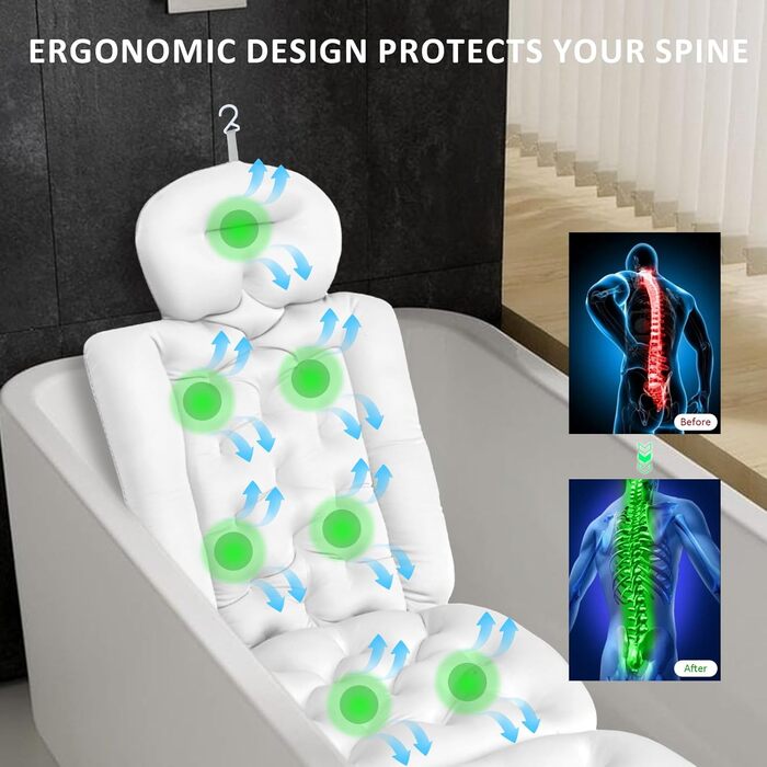 Подушка для ванни Luxus для тіла з сіткою та присосками, підтримка голови, шиї та спини - 3D Air Mesh, білий