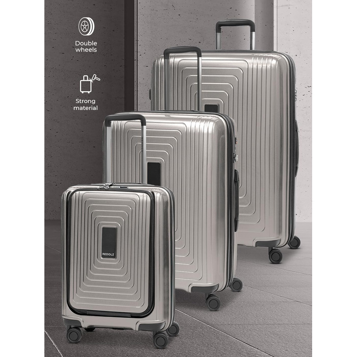 Набір валіз REDOLZ Essentials 14: S (55 см), M (66 см), L (77 см) з відділом для ноутбука, розширюваний, 4 колеса, TSA, Coffee Grey Metallic