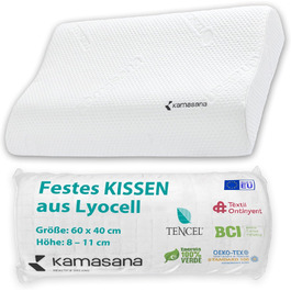 Ортопедична подушка KAMASANA для сну на боці з натурального ліоцелю, 60x40 см. Memory Foam, ергономічна, жорстка (Преміум)