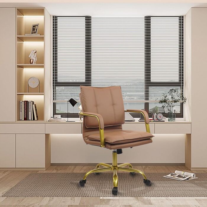 Крісло офісне Clatina, регульована висота, крісло для керівника з підлокітниками, обертове, для комп'ютера, коричневе, 1 шт.