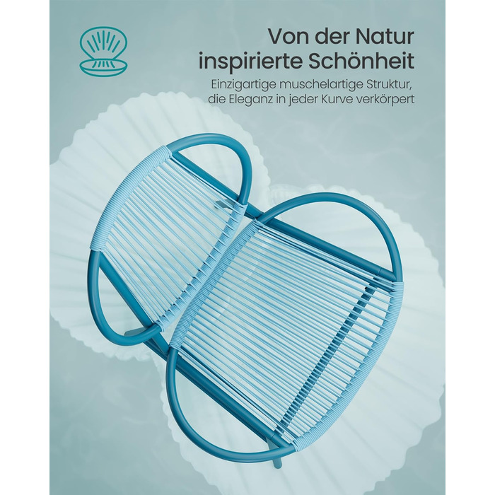 Набір садових меблів SONGMICS з ротангу (3 предмети): стіл та 2 крісла для тераси, саду, балкону, блакитний