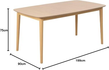 AC Design висувний обідній стіл Monty для 6 осіб, прямокутна стільниця, білий дуб, круглі ніжки, кухонний стіл, 160 x 75 x 90 см