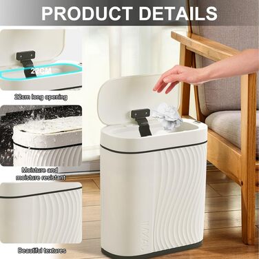 Автоматичний сміттєвий бак Schwarz 8L з сенсором, безшумний, водонепроникний, для ванної кімнати та кухні