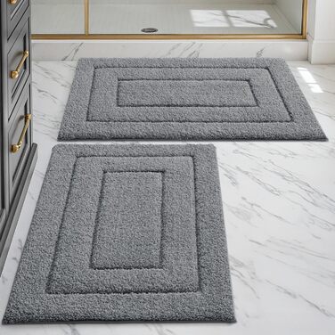 Набір килимків для ванної кімнати DEXI 40 x 60 см (2 шт.), антиковзаючі, м'які, водопоглинаючі, машинного прання, для душу, ванни та туалету (50 x 80 см + 50 x 80 см, сірий)