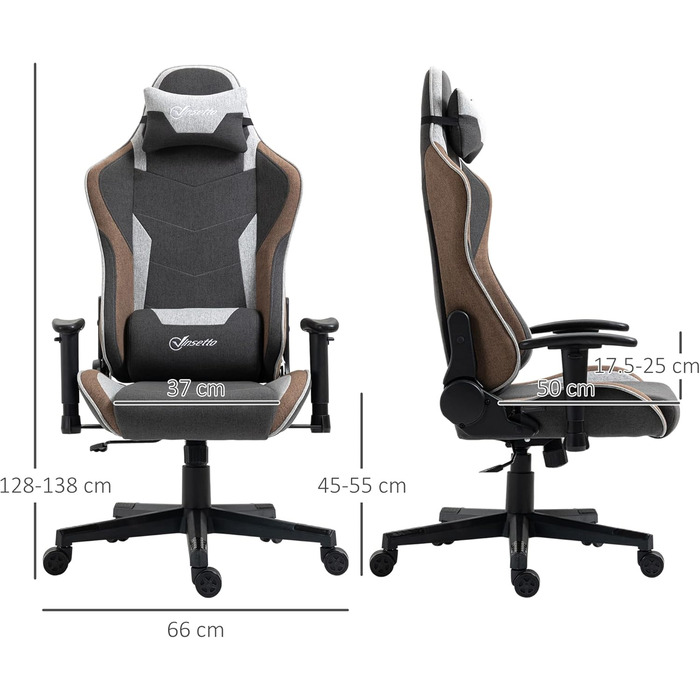 Крісло ігрове Vinsetto Ergonomic з регулюванням висоти, підголівником та підтримкою попереку, сірий