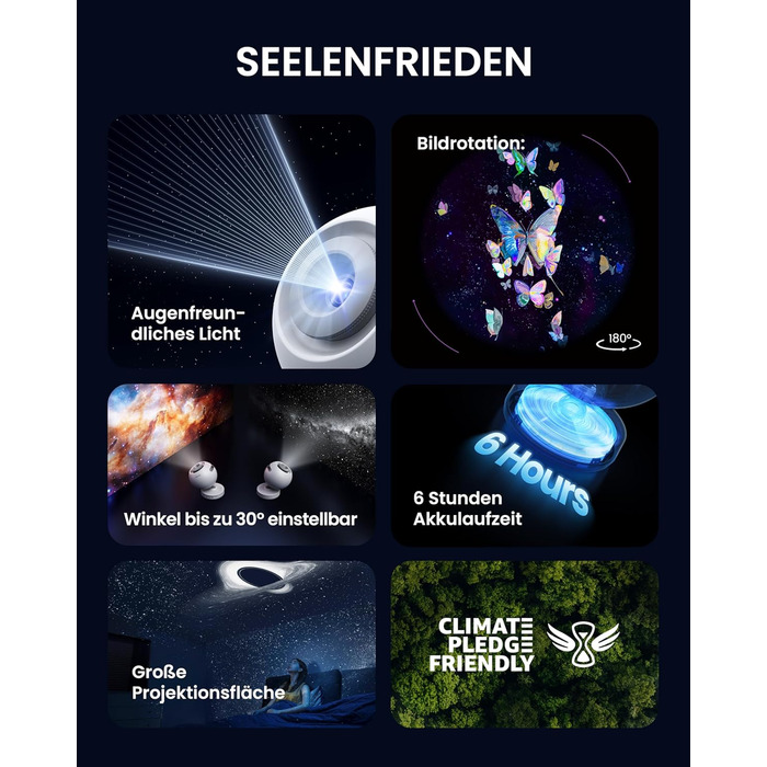 POCOCO Зоряний Проектор Sternenhimmel: LED Галактика, Планетарій для Дітей та Дорослих, Нічник Aurora з 2 Дисками, Таймером, для Розслаблення