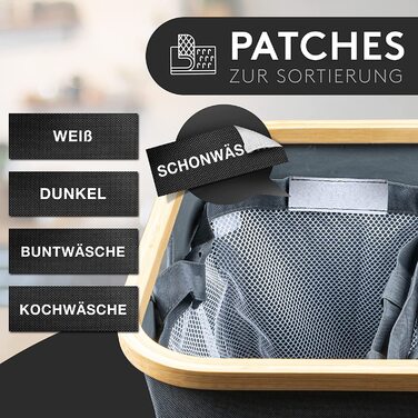Кошик для білизни з кришкою 145L, водовідштовхуючий, 3 відділення, знімні мішки для білизни, складна коробка для білизни з інструкціями по пранню