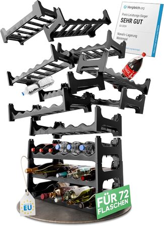 Novaliv Полиця для пляшок вина на 60 пляшок - міцна, розширювана, з переробленого пластику, чорна, для зберігання вина в погребі, ресторані та вдома