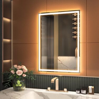 Дзеркало з LED-підсвічуванням та сенсором, з Bluetooth, регульоване освітлення, протитуманне, водонепроникне IP44, для ванної кімнати, 50 x 70 см